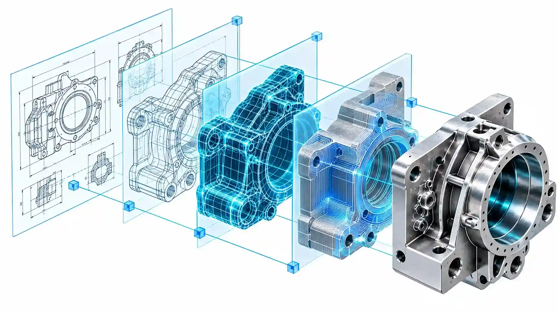 CAD design evolving into a precision manufactured component